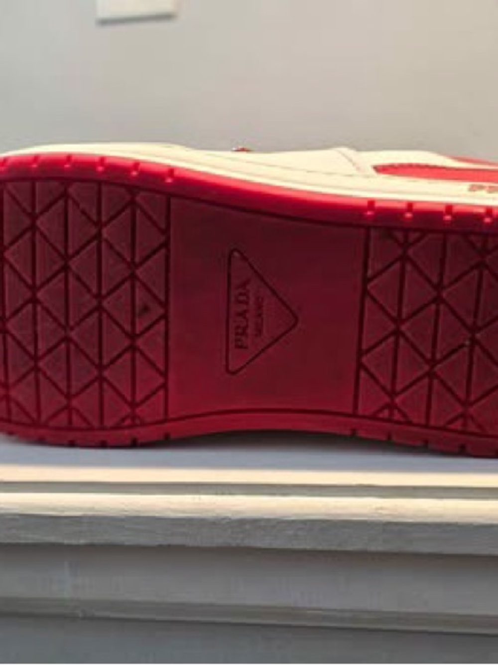 Prada White and Red Low-Top Sneakers - Picture 2 of 5